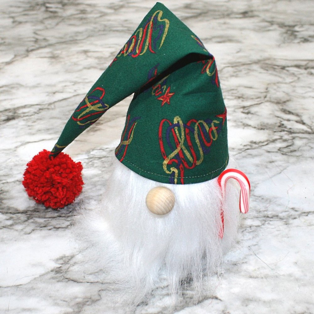 HAND CRAFTED Gnome White Christmas Air Freshener Cover - Green Scribble Tree